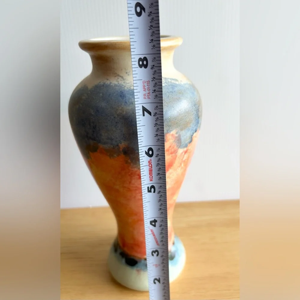 VTG Madrigal Stoneware Vase Handmade/Painted Multi Color‎ Glaze Art Deco 8.25”
